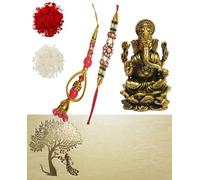 Purpledip Bhai Dooj Rakhi Bracelet Bhai Rakhi (Lumba ou Latkan), statue miniature de Ganesh Roli Chawal Tika (rakhi79c), M, Pierre de marbre