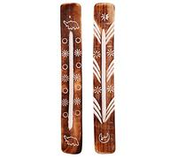 Purpledip Lot de 2 supports pour bâtons d'encens en bois Motif Agarbatti Plateau récupérateur de cendres sculpté à la main avec des éléments naturels (11055)