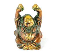 Purpledip Statue vintage de Bouddha rieur en laiton massif : signe avant-coureur de sagesse et de richesse - Utilisation comme pièce maîtresse de décoration d'intérieur pour le Feng Shui, finition