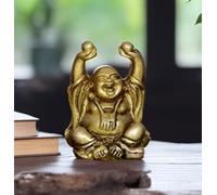 Purpledip Statue vintage de Bouddha rieur en laiton massif : signe avant-coureur de sagesse et de richesse - Utilisation comme pièce maîtresse de décoration d'intérieur pour le Feng Shui, finition