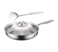 PURPLELILY Batterie de cuisine professionnelle en métal avec couvercle, spatule incluse, excellente répartition de la chaleur, passe au lave-vaisselle, poêle à frire antiadhésive