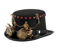 PURPLELILY Chapeau haut-de-forme de style industriel avec chaîne articulée en métal et lunettes pour Halloween, costume de scène, chapeau industriel vintage