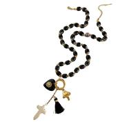 PURPLELILY Collier ras du cou rétro gothique avec perles acryliques noires et chaîne en acier inoxydable longueur réglable unisexe Hip Hop bijoux vintage croix collier de perles