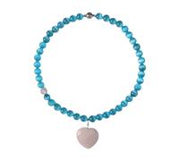 PURPLELILY Collier tendance en forme de cœur avec pierre œil de chat bleu délicat qui améliore l'élégance dans une tenue décontractée et formelle, bijoux en perles faits à la main, taille unique