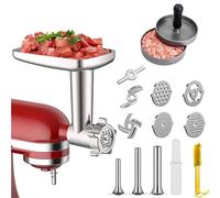 PURPLELILY Ensemble complet de broyage de viande avec tube de remplissage et plaques interchangeables pour hachoir à viande en métal pour batteurs sur socle Plusieurs plaques de broyage incluses