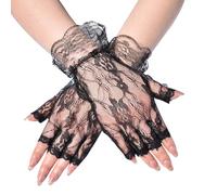 PURPLELILY Gants de mariée décoratifs demi-doigts en maille dentelle fleur accessoire de mariage court pour événement formel rassemblement mariage respirant, Noir , taille unique