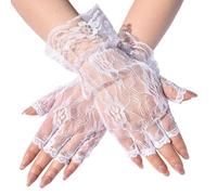 PURPLELILY Gants de mariée décoratifs demi-doigts en maille dentelle fleur accessoire de mariage court pour événement formel rassemblement mariage respirant, blanc, taille unique