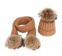 PURPLELILY Lot de 2 bonnets tricotés pour enfant avec écharpe et fausse boule, kaki, taille unique