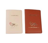 PURPLELILY Lot de 2 étuis pour passeports pour couple - Pour lune de miel, mariage, voyage - En cuir synthétique souple - Pour homme et femme, Café et kaki, 10x1x14cm /3.93x0.39x5.51in, Café et kaki A