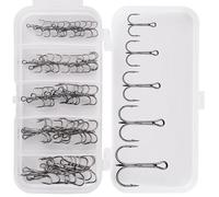PURPLELILY Lot de 50 hameçons triples de pêche en acier à haute teneur en carbone avec boîte de transport