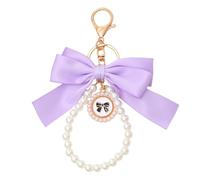 PURPLELILY LuxuriousBeaded Bowknot Phone Charm Ribbon Butterfly Keychain Pearls Keychain Fashion Bag Pendant For Women Daily Use Handbag Charm, violet