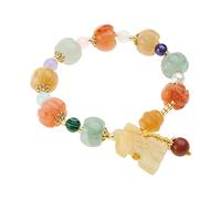 PURPLELILY Perles en jade et soie dorée en forme de citrouille pour femme, taille unique, Comme décrit