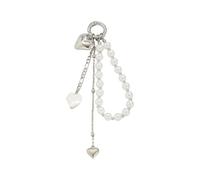 PURPLELILY Porte-clés esthétique, joli pendentif en forme de cœur, perles pour femme, sac à main, sac à dos, décorations cadeaux, 01 White K 0067