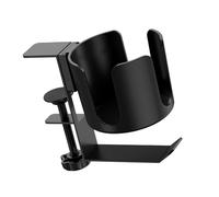 PURPLELILY Porte-gobelet de bureau à pince avec crochet réglable pour ranger les écouteurs sans perçage - Design en fer ABS - Support de tasse avec hauteur réglable et crochets