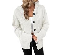 PURPLELILY () Pull croisé à capuche de couleur pour femme avec cordon de serrage Nouveau manteau cardigan en tricot pour femme, blanc, L