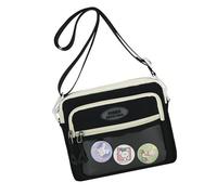 PURPLELILY Sac à bandoulière élégant avec porte-badge transparent en nylon pour les jeunes et les voyageurs tendance, Noir , One Size