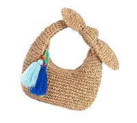 PURPLELILY Sac à main contemporain en paille tissée avec nœuds ornement sac à main mode sac de plage pour mariage fête et usage quotidien décontracté sac de paille femme pour les fêtes et les mariages