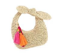 PURPLELILY Sac à main contemporain en paille tissée avec nœuds ornement sac à main mode sac de plage pour mariage fête et usage quotidien décontracté sac de paille femme pour les fêtes et les mariages