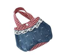 PURPLELILY Sac à main élégant avec poignée sur le dessus en dentelle, style vintage, motif à carreaux, compartiment spacieux, indispensable au quotidien, sac décontracté multifonction, Nœud bleu foncé