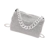 PURPLELILY Sac de soirée tendance avec strass pour femme, petit sac à main de bureau, sac à bandoulière pour bal de fin d'année, banquets, sac à main de mariage tendance, Argenté., One Size