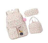 PURPLELILY Sacs à dos avec pochettes à crayons, sacs à livres esthétiques, ensemble sac à dos d'école, sac à dos d'école, sac à dos d'école avec sac à déjeuner, Petite fraise