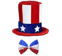 PURPLELILY Stovepipe Chapeau 4 juillet Ensemble d'accessoires Blingbling Nœud papillon Patriotique Accessoires du 4 juillet Chapeau de Stovepipe Chapeau Adulte Costume Bandeau Enfants Femmes
