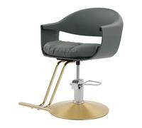 PurpleMinder Pivotant à 360° - 80-90 cm - Hauteur réglable - Chaise de | Fauteuil de barbier gris bleu doré en acier au carbone PU et mousse pour salons de coiffure, salons de beauté, barbiers, etc.