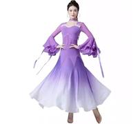 purpleq Femmes Moderne Salon Danse Vêtements Dégradé Valse Cha Cha Salsa Danse Grand Swing Jupe Flamenco Robes Lyriques,Violet,M