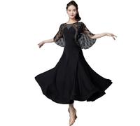 purpleq Femmes Moderne Valse Cha Cha Danse Vêtements Dégradé Salle de Bal Grand Swing Jupe Flamenco Salsa Robe De Danse Lyrique,Noir,M