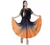 purpleq Femmes Moderne Valse Cha Cha Danse Vêtements Dégradé Salle de Bal Grand Swing Jupe Flamenco Salsa Robe De Danse Lyrique,Orange,XXL