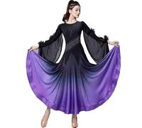 purpleq Femmes Moderne Valse Cha Cha Danse Vêtements Maille Manches Salle de Bal Grand Swing Jupe Salsa Lyrique Flamenco Robe,Violet,XL