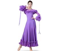 purpleq Femmes Moderne Valse Cha Cha Danse Vêtements Salle de Bal Grande Jupe Swing Manches évasées Salsa Lyrique Flamenco Robe,Violet,XL