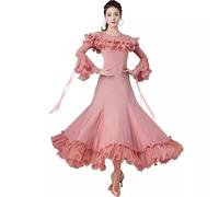 purpleq Femmes Moderne Valse Cha Cha Danse Vêtements Salle de Bal Grande Jupe Swing Manches évasées Salsa Lyrique Flamenco Robe,Rose,M