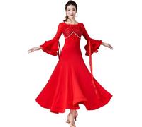 purpleq Femmes Robe de Danse Liturgique Lyrique Moderne Valse Standard Ballroom Concours Robes Longues Robes Danse Ballroom Tango Swing Rumba Cha Cha Robe De Costume De Danse,Rouge,M