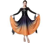 purpleq Femmes Valse Moderne Salon Danse Vêtements Dégradé Grande Jupe Swing Cha Cha Flamenco Robe De Danse Lyrique,Orange,L