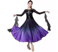 purpleq Femmes Valse Moderne Salon Danse Vêtements Dégradé Grande Jupe Swing Cha Cha Flamenco Robe De Danse Lyrique,Violet,XL