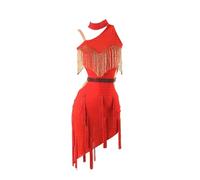 purpleq Robe de compétition de Danse Latine Professionnelle pour Les Femmes Sexy Frange Dos Nu Salsa Samba Costume de Salle de Bal,Rouge,XL