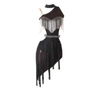 purpleq Robe de compétition de Danse Latine Professionnelle pour Les Femmes Sexy Frange Dos Nu Salsa Samba Costume de Salle de Bal,Noir,M