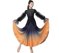purpleq Robe de Danse de Salon pour Femmes Moderne Valse Cha Cha Salsa Danse Dégradé Grande Jupe Swing Femmes Costume Lyrique,Orange,XL