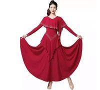 purpleq Robe de Danse de Salon pour Femmes Moderne Valse Cha Cha Salsa Danse Grande Jupe Swing Tango Compétition Sociale Costumes,Rouge,XXL