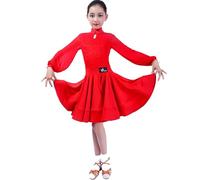 purpleq Robe de Danse Latine pour Filles avec col de Qipao et Manches Lanterne, Tenue Professionnelle de Tango, Salsa et cha-cha,Rouge,M