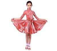 purpleq Robe de Danse Latine pour Filles en Cuir Verni Brillant, Tenue Professionnelle pour Salsa, cha-cha, Valse, Tango et entraînement,Rose,XXL