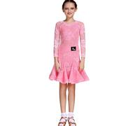 purpleq Robe de Danse Latine pour Filles Enfants, Tenue Professionnelle pour Tango, Salsa, cha-cha, Danse de Salon, fête et compétition,Rose,S