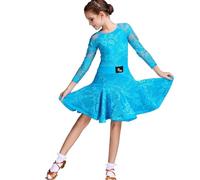 purpleq Robe de Danse Latine pour Filles Enfants, Tenue Professionnelle pour Tango, Salsa, cha-cha, Danse de Salon, fête et compétition,Bleu,M