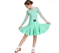 purpleq Robe de Danse Latine pour Filles Enfants, Tenue Professionnelle pour Tango, Salsa, cha-cha, Danse de Salon, fête et compétition,Vert,XL