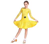 purpleq Robe de Danse Latine pour Filles Enfants, Tenue Professionnelle pour Tango, Salsa, cha-cha, Danse de Salon, fête et compétition,Jaune,XXL