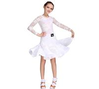 purpleq Robe de Danse Latine pour Filles Enfants, Tenue Professionnelle pour Tango, Salsa, cha-cha, Danse de Salon, fête et compétition,Blanc,M