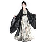 purpleq Robe Hanfu pour Femmes de la Dynastie Song - Hanfu Traditionnel Chinois à imprimé Bambou à l'encre, élégant pour Cosplay, Halloween,Noir,S