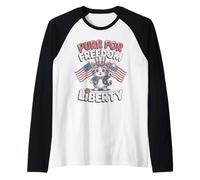 Purr For Freedom Chaton tenant des drapeaux américains étincelants Manche Raglan