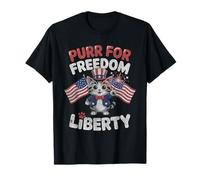 Purr For Freedom Chaton tenant des drapeaux américains étincelants T-Shirt